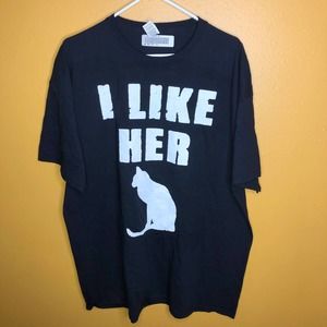 I Like Her Cat Shirt Black Graphic T-Shirt New 2XL
